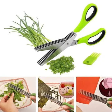 5-Layer Stainless Steel Kitchen Scissors – Fast Herb & Vegetable Cutter Tool