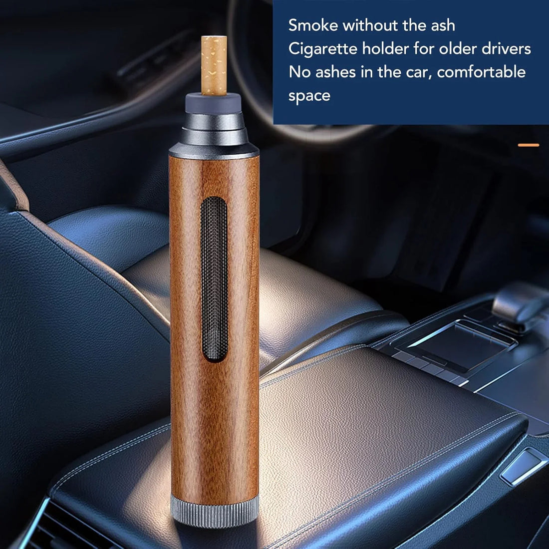 Portable Mini Car Ashtray with Lid – Fireproof Walnut