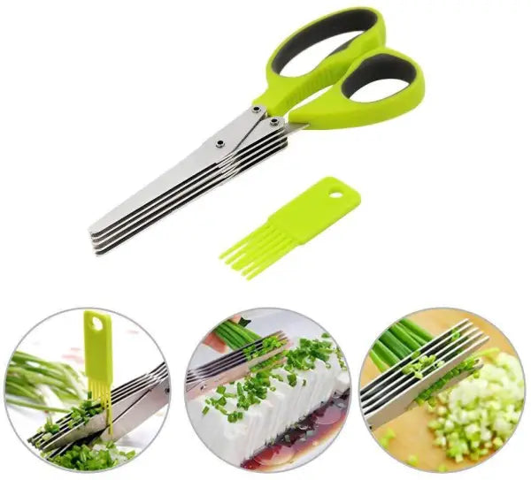 5-Layer Stainless Steel Kitchen Scissors – Fast Herb & Vegetable Cutter Tool